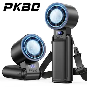 PKBD Portable handheld Fan,Rechargeable 3-in-1 Hand-Neck-Desk Device with Ice Cooler, LED Display, 1-199 Speed Adjustment, Powerful Cooling, Portable Fan for Travel, Office,Outdoor