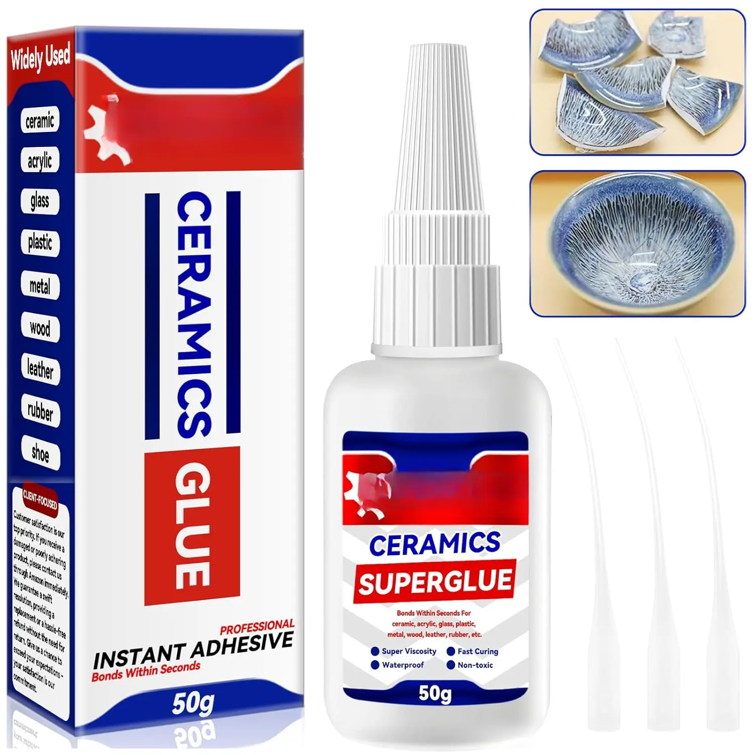 Ceramic Glue,  Super Clear Glue for Porcelain, Pottery and  Repair,  Safe Adhesive Kit for Mugs and Dishes, Also Effortlessly Bonds , Glass, Plastic, Shoe, Crafts DIY and More