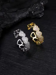 1pcs Copper Simple Heart Design Ring with Imitation Zircon, Comfortable Fit for Everyday Wear, Perfect for Casual Style, Artificial Zircon Rings, Heart Cluster Ring