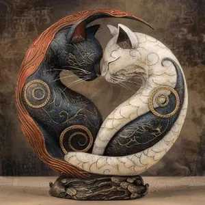 Black and White Cat Yin Yang Art Desk Decor for Home Decor & Cat - Lover, Exquisite Resin Kitten Desktop Decoration, Gifts for Women Men Cats Lover,Intricate Resin Cats Desk Decor