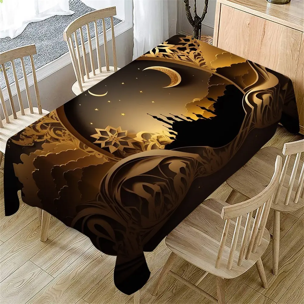Ramadan Tablecloth, Ramadan Kareem & Mubarak Design, Mandala Lantern Motif, Washable Fabric, Ideal for Festive Celebrations