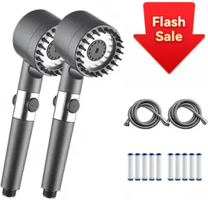 Turbo Showerhead 9-Piece Set with Ionized Cool Mist & One-Touch Shut-Off High-Pressure ABS Plastic Chrome Finish 150 Outlet Holes 4 Modes Family-Friendly Pet Safe outdoorfun shower head Massage Handheld Shower brush detachable design bean blaster