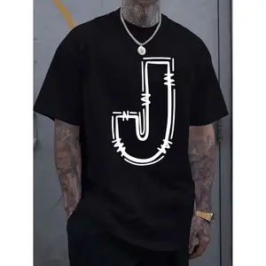 Stylish Men J Letter Print Cotton T Shirt Perfect For Spring And Summer Casual Wear