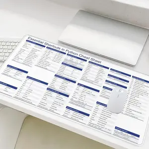 Python Essential Shortcuts Cheat Sheet Mouse Pad, Non-slip Rubber Base Stitched Edge Mouse Pad, Office Desk Pad for Home Office Game