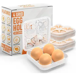 Egg Holder Camping, 1 count 4 Grid Egg Container, Plastic Egg Carrier for Camping Picnic Travel Outdoor Refrigerator Kitchen, Clear White