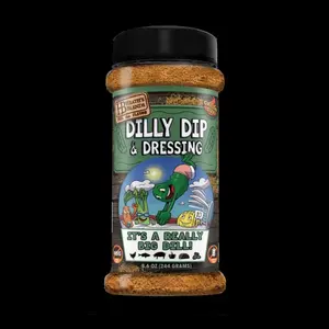 Dilly Dip - The ultimate down home flavors of ranch dressing with FRESH DILL!!! - Buttermilk, Pink Himalayan Salt, Onion, Garlic, Dill, Chives, Parsley, Citric Acid, Marjoram, Black Pepper, and Nu-Flow – a Natural Rice Hull Anti-Caking