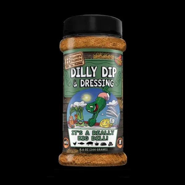 Dilly Dip - The ultimate down home flavors of ranch dressing with FRESH DILL!!! - Buttermilk, Pink Himalayan Salt, Onion, Garlic, Dill, Chives, Parsley, Citric Acid, Marjoram, Black Pepper, and Nu-Flow – a Natural Rice Hull Anti-Caking