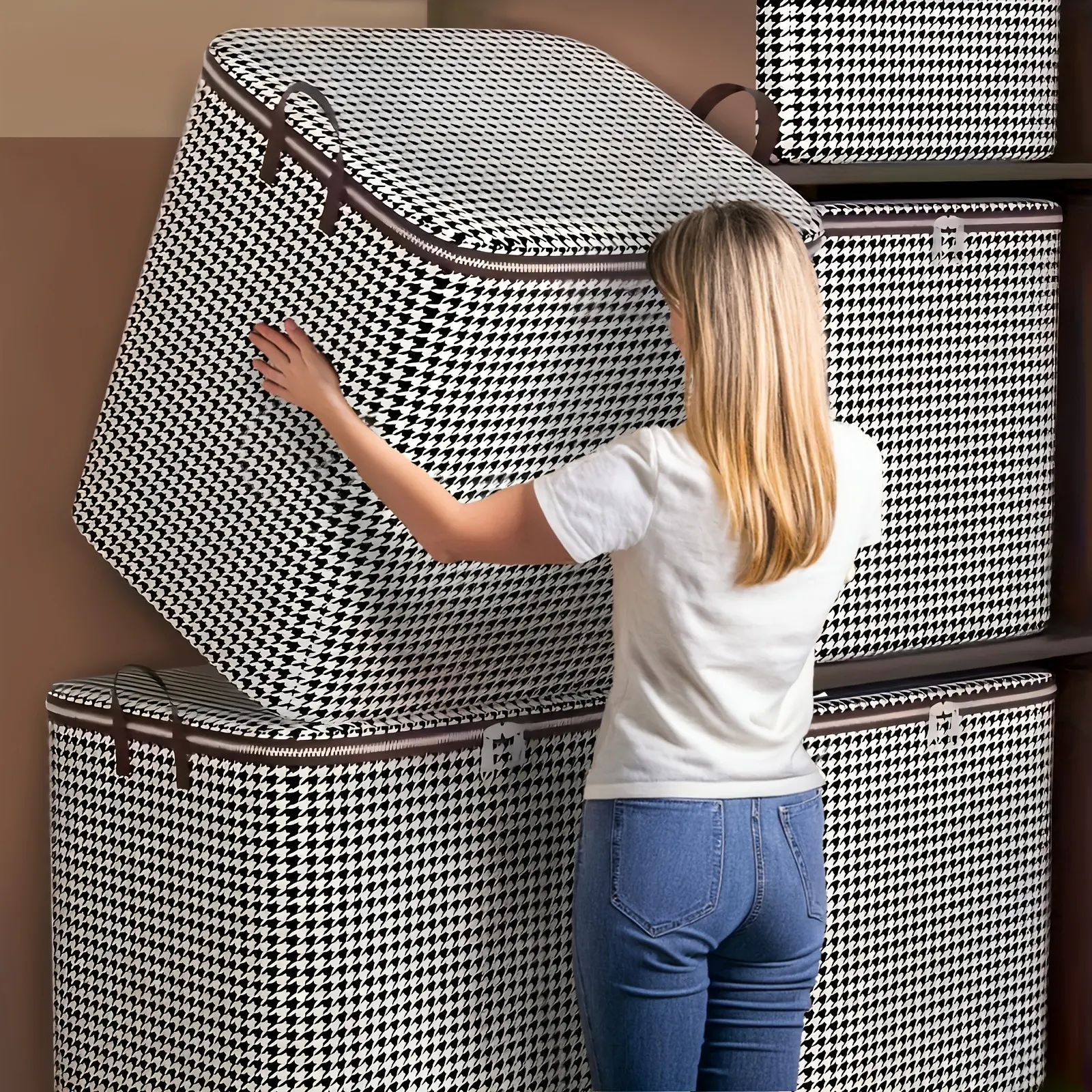 3/1 piece,Without support thickened thousand bird grid storage bag, dust-proof storage box with handle for clothing and blankets, ideal storage basket for portable travel, storage ******der the bed