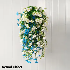 8-Piece Artificial Blue Hanging Floral Set, UV-Resistant Plastic Wreath, Wedding Garden Patio Courtyard Decor, Durable Outdoor Decoration,fade resistant faux flowers,weatherproof and long-lasting,no maintenance and realistic.