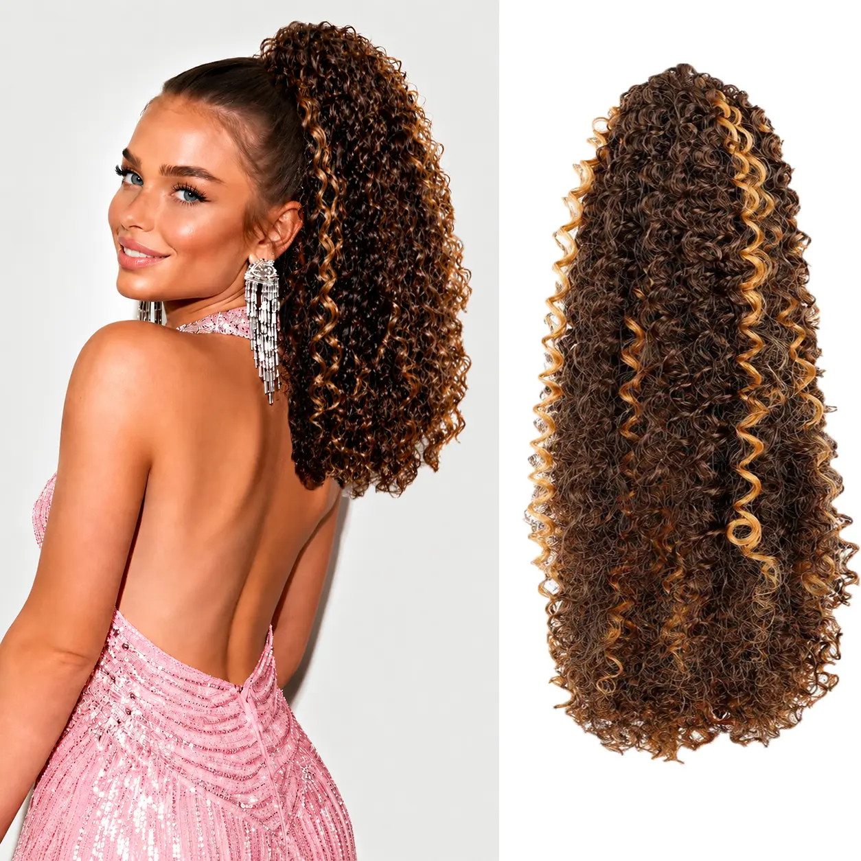 Women's 20in Glueless Drawstring Ponytail Extension - 180g Light Feel Afro Kinky Curly Synthetic Extensions & Pieces, Natural Curl Blend, Daily Use Hairpiece