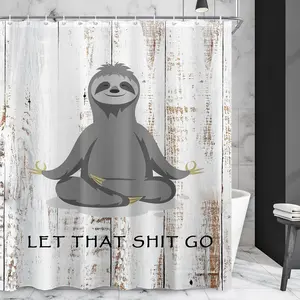 Funny Cute Yoga Sloth Shower Sets for 60Wx72H Fun Animal Inspirational Quotes Shower Rustic Motivational Wooden Farmhouse with 12