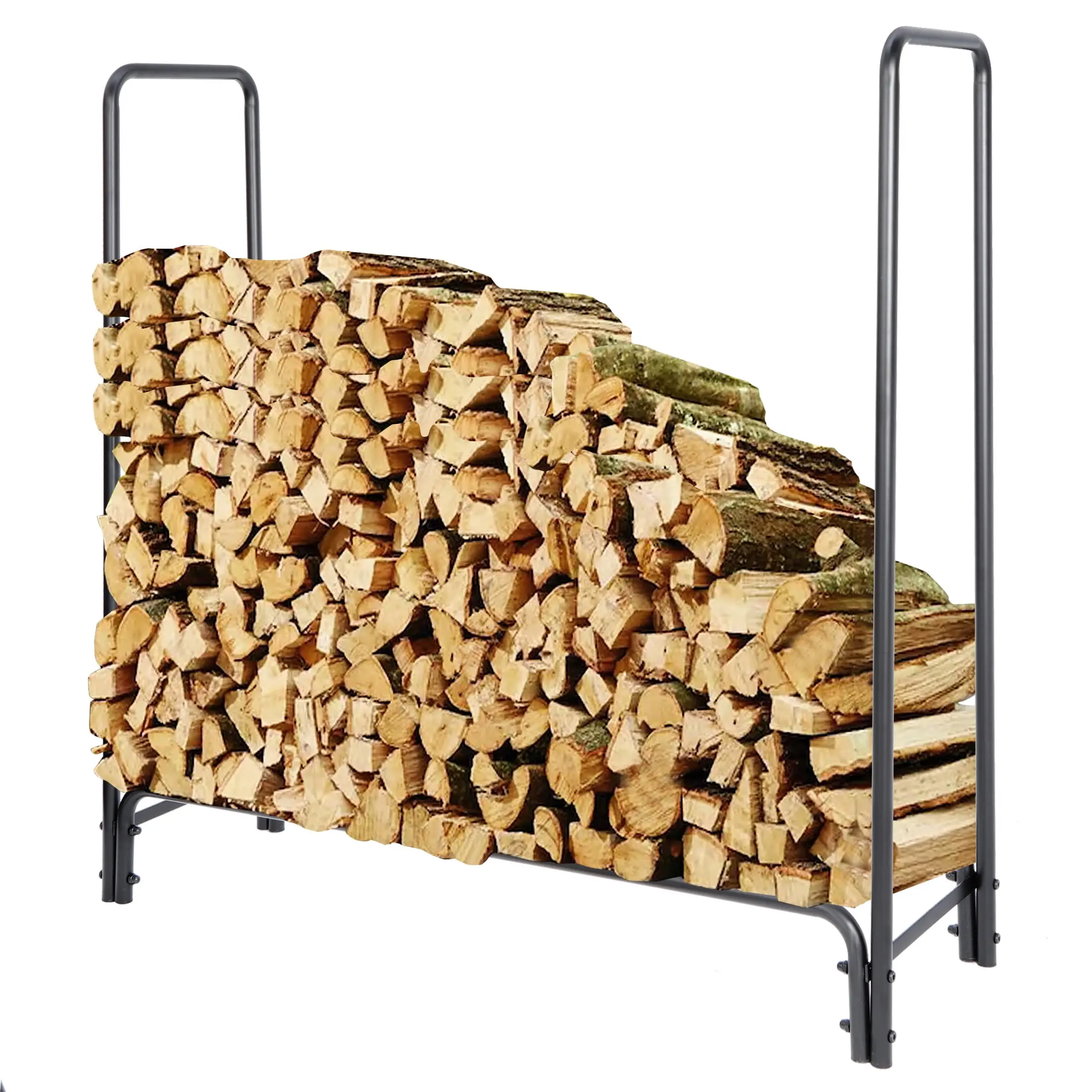 ZENY 4FT Heavy-Duty Metal Log Rack, 48"L x14"W x48"H Freestanding Firewood Hold, Plastic-Enhanced 14.3lbs Unit (330lbs Capacity), Weather-Resistant, Pest-Protected, Dual-Use for Indoor/Outdoor, Black, Assembly Required