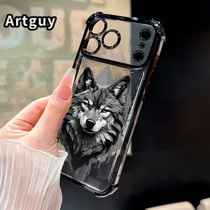 Animal Wolf Fashion Pattern Four Corner Anti-Fall Phone Case Transparent Electroplated Protective Cover for iPhone 17 Pro Max 16 Air 15 Plus 14 13 12 11 E