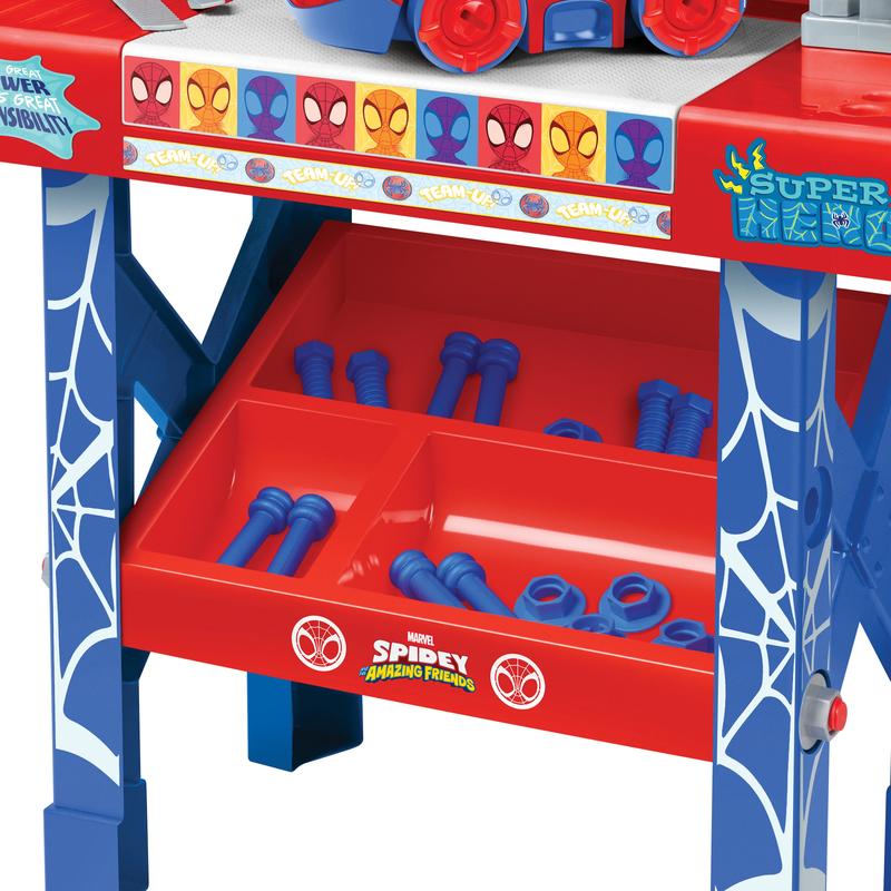 Marvel Spider-Man | Spidey and His Amazing Friends | Team Nascar | Transformers Pit Stop Tool Bench Playset - Pretend Play & Real Tool Fun for Kids Age 4+; Official Licensed