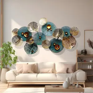 Bohemian Style Large Metal Wall Art 3D Lotus Leaf Sculpture Self Adhesive Glitter Floral Decor Reusable Multi Surface Handmade Gift Set for Living Room Bedroom Kitchen 50*26In Decoration Colorful Ornaments