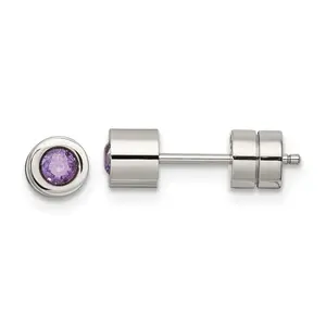 Sophia Jewelers Stainless Steel Purple CZ February Birthstone Stud Earrings