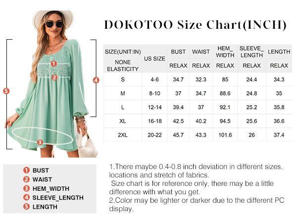 Dokotoo Womens 2026 Casual Dress Smocked Crewneck Button Up Long Sleeve Empire Waist A-Line Mini Dress