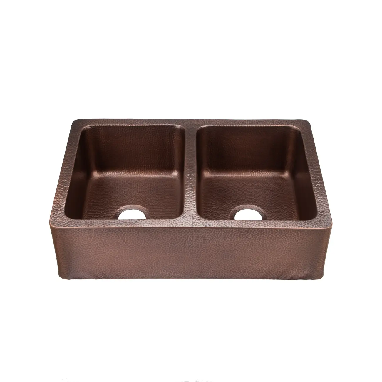 33-Inch Hand-Hammered Copper Double-Bowl Apron Front Farmhouse Kitchen Sink