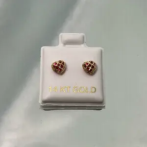 14k Gold Screw Back Heart Earrings with Dark Pink Stone Elegant Jewelry for Women