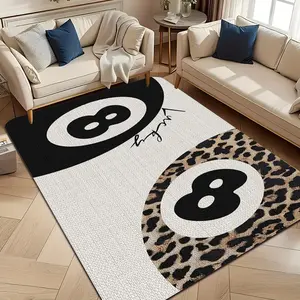 Lucky 8 Ball Leopard Print Area Rug Modern Black White Carpet for Living Room Bedroom Home Decor Multi-sized Home Decor Carpet