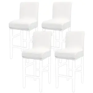 PiccoCasa 4Pcs Stretch Bar Stool Covers, Pub Counter Height Side Chair Covers with Square Lattice 14" x 14" x 12" Snow White