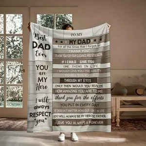 Best Dad Ever Flannel Throw Blanket, To My Dad Hero Vintage Wood Pattern Soft Cozy Warm Nap Blanket for Couch Bedroom, Gift for Dad from Daughter Son, Father's Day Christmas Birthday Present