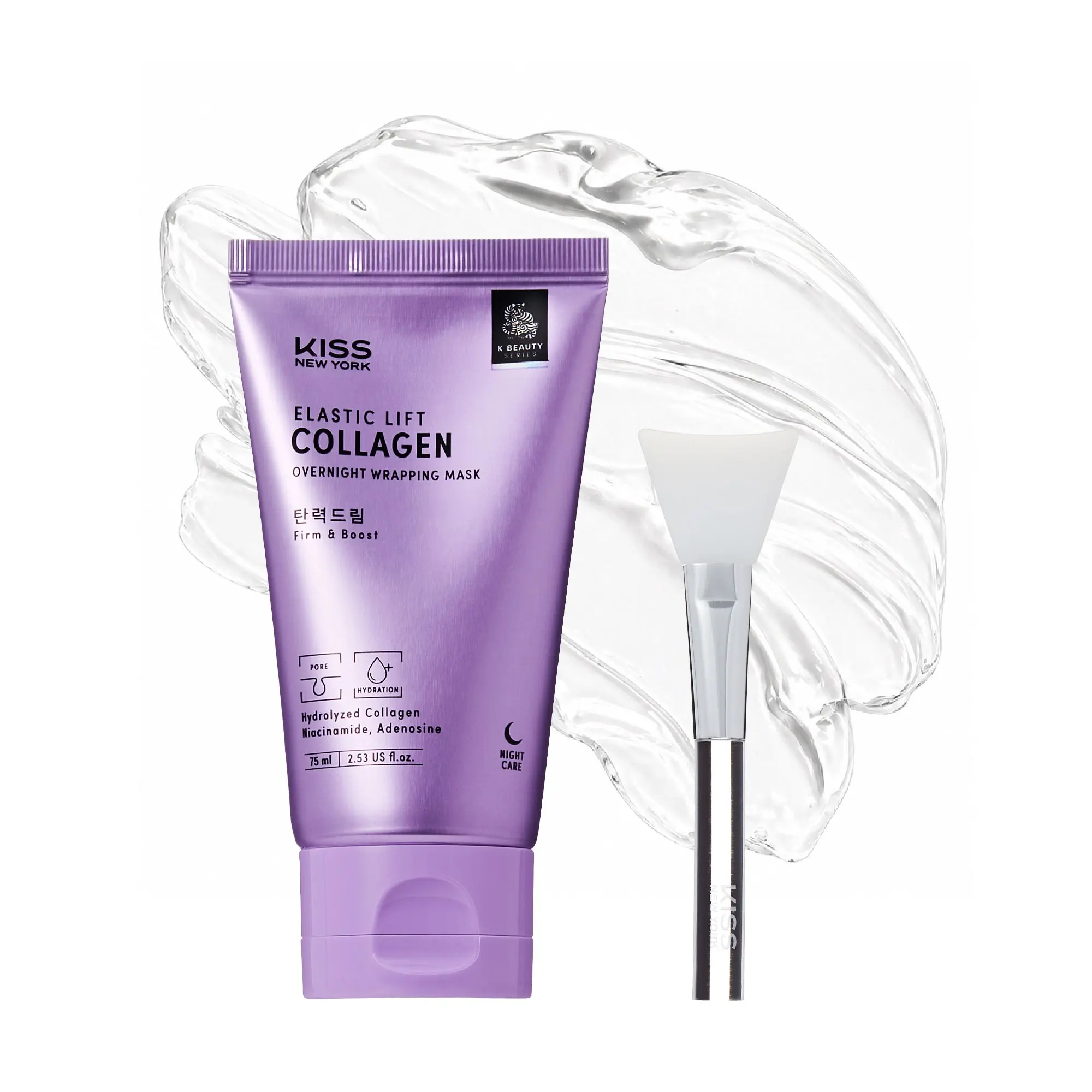 KISS NEW YORK Elastic Lift Collagen Overnight Wrapping Mask - Pore Firming & Plumping Peel-Off Sleep Mask with Niacinamide (Includes Brush)