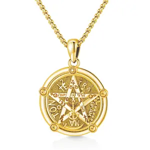 Sebina Tetragrammaton Necklace Tetragrammaton De Pentagram Pentacle Pendant Witchcraft Wiccan Pagan Silver Jewelry Amulet Necklace Gifts for Her Him Women Men