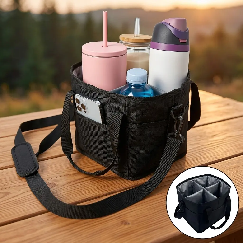 [2026 upgraded thickened version] Family Size 4 Compartment Drink Carrier Bag with Adjustable Strap for Beach, Camping, Sports and Daily Use,dorm essentials,home decor,dorm room inspo,college dorm essentials,dorm haul
