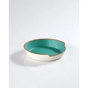 Aqua and White Painted Leather Bowl