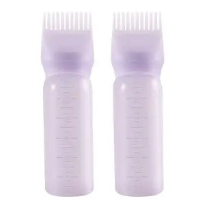 Root Comb Applicator Bottle 6 Ounce, 2 Pack Oil Applicator for Hair Dye, Bottle Applicator Brush with Graduated Scale, Purple