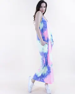 Pastel Tie-Dye Sleeveless Maxi Dress – Women’s Lightweight Spaghetti Strap Casual Summer Dress