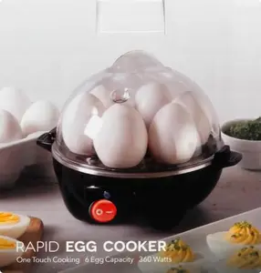 Smart Egg Cooker Machine - 6 Egg Capacity for Boiled/Poached/Scrambled Eggs & Omelets | No Water Needed, Energy Saving