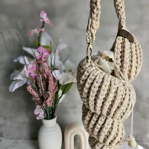Shoreline Sea Shell Bag - Single Top Handle Bag with Polyester Crochet Detail, Neutral Color, Ideal for Travel and Everyday Use