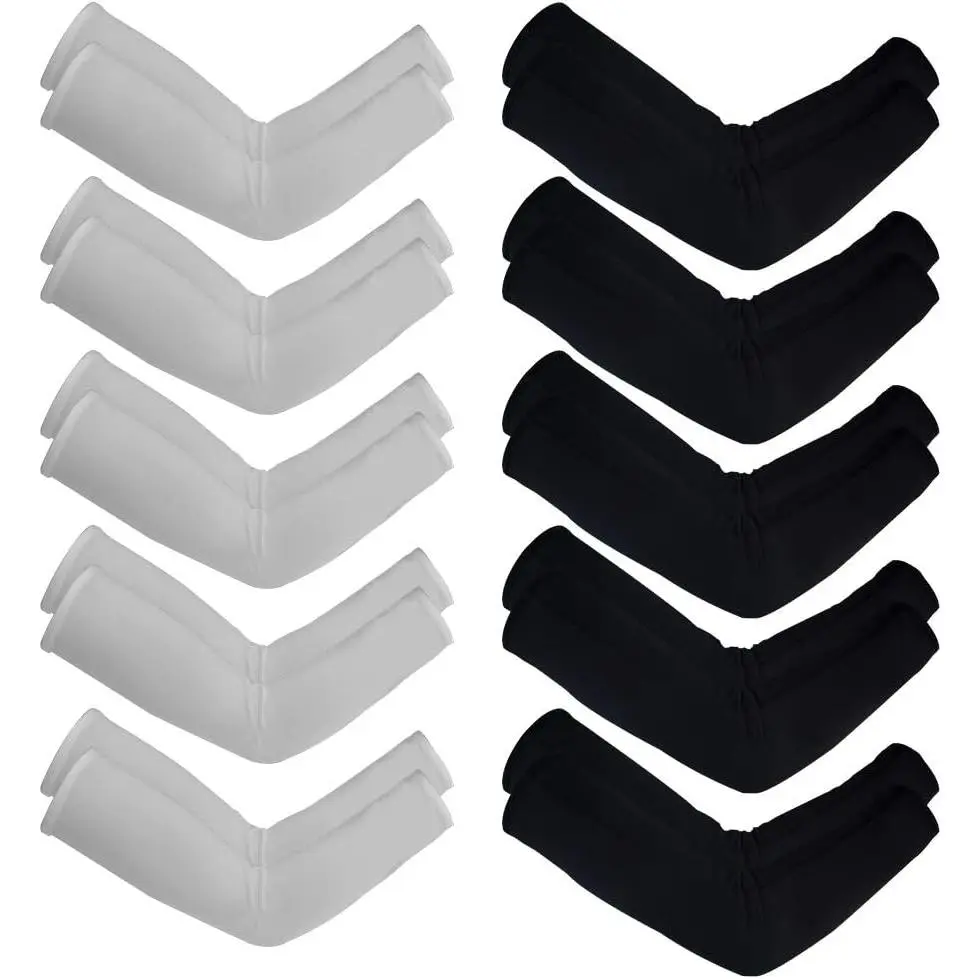 Unisex Arm Sleeves - 10 Pairs for Women, Boys & Girls - UV Sun Protection, Cooling, Riding, Baseball, Basketball, Running, Outdoor Activities