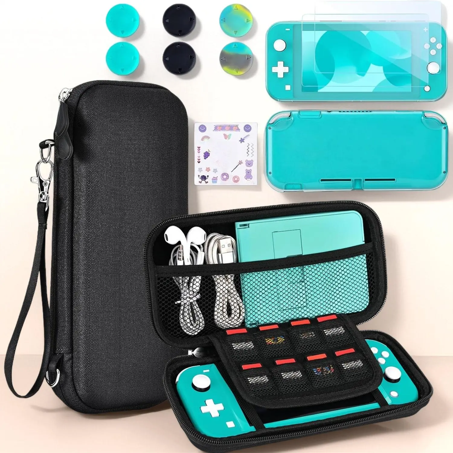 P-L 18-in-1 Accessories Bundle for Nintendo Switch Lite, Includes Protective Carrying Case, Game Card Holder, Screen Protector & Cute Thumb Grips