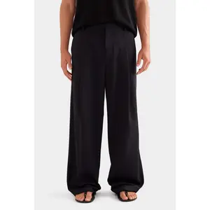 Relaxed Pleated Cotton Twill Trouser - Black