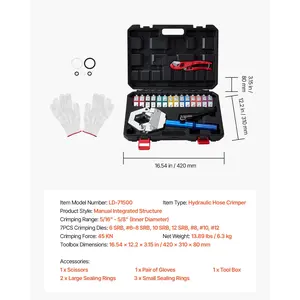 VEVOR Hydraulic Hose Crimper, Hydra-Krimp AC Hose Crimper Kit with 7 Dies Snap-On, Integral Manual Hydraulic A/C Hoses Crimping Tool for Automotive Air Conditioning Repair - with Carrying Case