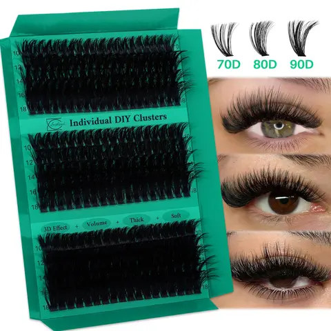 Lashsun Volume D Curl Cluster Lashes 270pcs Mixed 70D 80D 90D 10-18mm, Soft Comfortable False Eyelashes for Daily Wear to Party Glam, Long-Lasting 3D Effect, Easy Application
