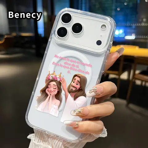 Magnetic Crystal Transparent Acrylic Cellphone Casing with Silicone Protector for iPhone 17/16 Pro Max Plus/15/14 Pro/14/13/12/11/Air E, Durable, Anti-Yellowing, Shockproof, Ultra-Thin, Large Hole, Wireless Charging-Supporting Protection Accessory