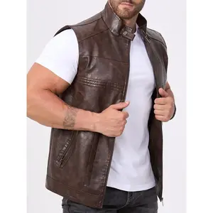 Urban functional style: Men's PU leather sleeveless gilet. Retro punk men's PU vest, perfect for stage and Halloween looks. Trendy motorcycle style.