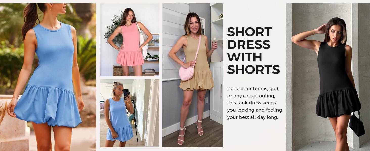 Fisoew Womens Athletic Dresses with Shorts & Pockets Backless Tennis Golf Mini Dress Bubble Hem Workout Active Outfits