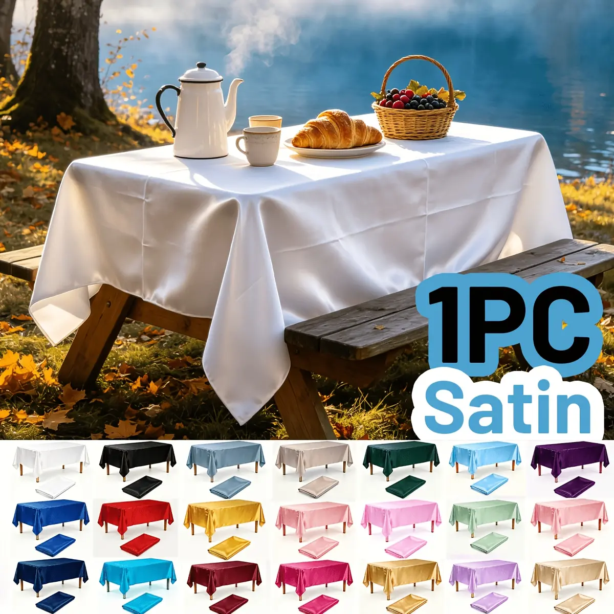 # tiktokshopdeal 1 Elegant Solid Color Satin Tablecloth - Smooth Rectangular, Suitable for Wedding, Anniversary, Birthday, and Holiday Table Decor，60'*90'Size