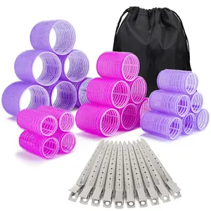 33 Piece Hair Rollers set, Self Grip Hair Rollers for Long Medium Short Hair, Large Medium Hair Curler （22 Rollers + 10 Stainless steel Clip +1 Storage Bag）