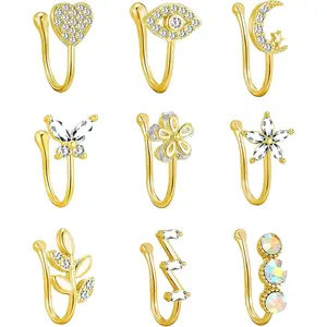 Fake Nose Ring Hoop Fake Nose Stud Magnetic Septum Nose Ring Stud Stainless Steel CZ Fake Nose Piercing Stud Faux Nose Ear Lip Cuffs Non Pierced Jewelry for Women Men