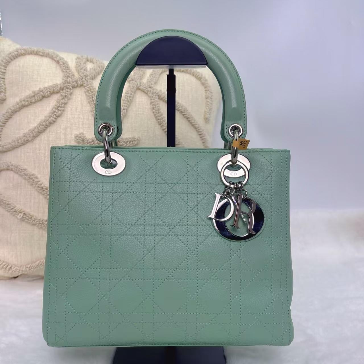 Pre-owned Dior Lady | Mint Green Grained Calfskin Silver Hardware Handbag|19608616