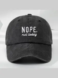 "nope Not Today" Printing Distressed Baseball Cap, Unisex Casual Fitted Hat, Vintage Washed Curved Brim, Funny Sarcastic Quote, Gag Gift Cap, All Seasons