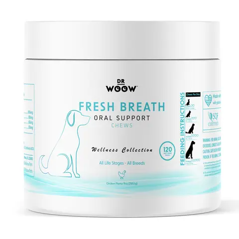 Dr Woow Dental Chews - 120 CT Dog & Cat Oral Care Supplement, Bad Breath Fix with Clove, Kelp, Turkey Tail Mushroom, Parsley for Gum & Teeth Health, Easy to Use