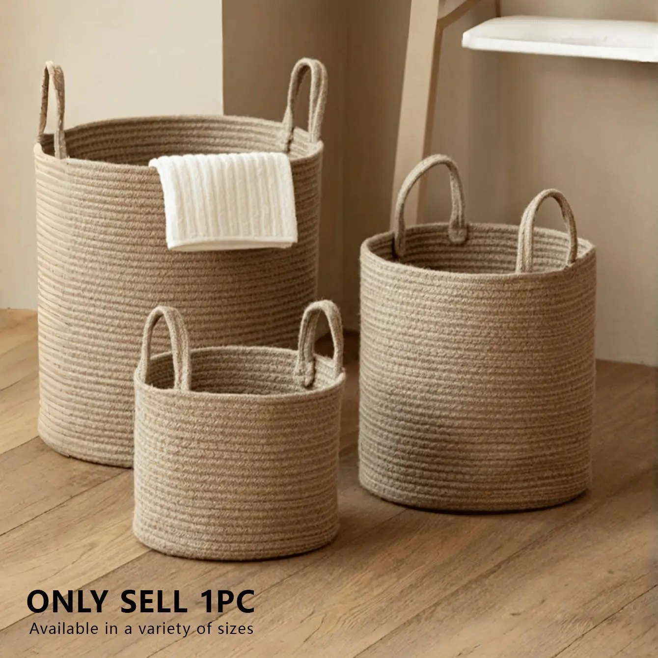 Foldable Handwoven Weaving Laundry Basket with Handle, Large Capacity Round Folding Storage Basket, Available in and, Multi-Purpose Use, Handcrafted, Laundry Bin, Laundry Hamper, Clothes Hamper, Towel Basket