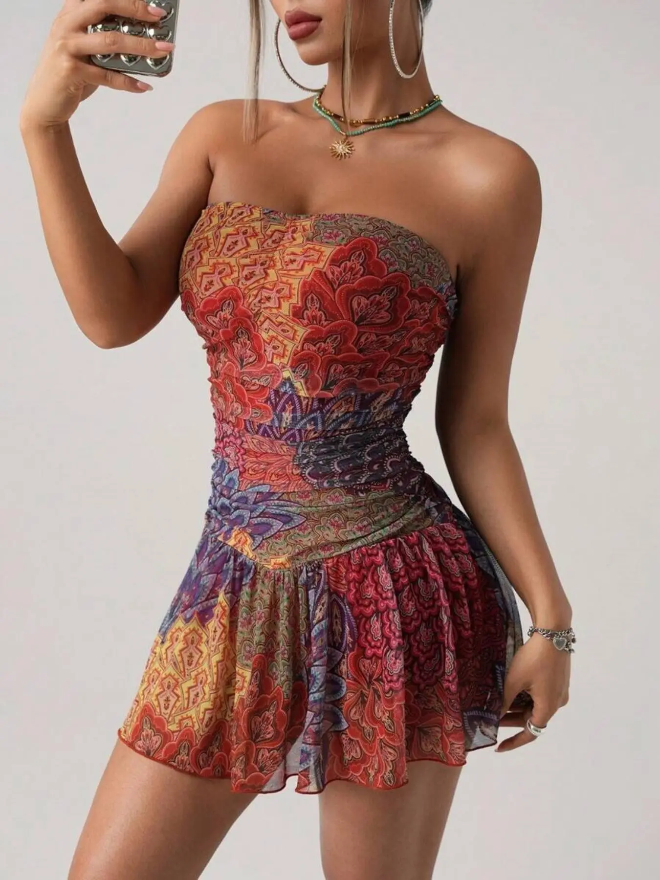 Women's Bohemian Style Vacation Sexy Colorblock Print Halter Mini Dress,  Summer Fashion, Boho Chic Clothing, Womenswear - TikTok Shop